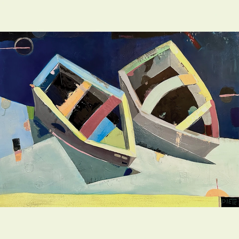 The painting for Two Boats Under the Moon, by Ellen Dieter.
